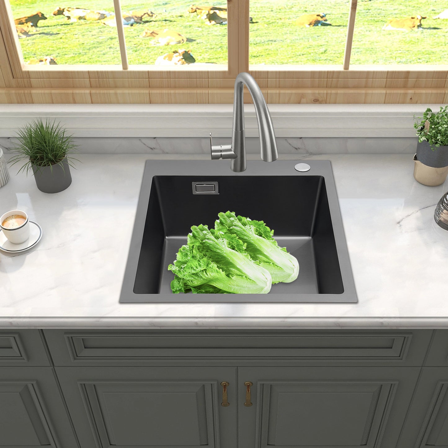 45*50 sink+ drainer- length 45 width 50 (black), stainless Steel Golden Rectangular Sink for Kitchens, Restaurants, Cafes, Bars, Hotels