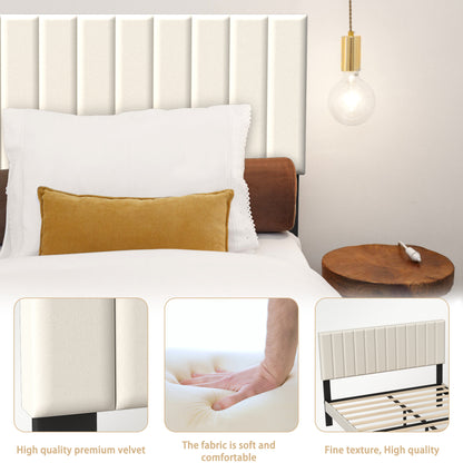 Bed Frame Guest Bed Metal Bed with Flannel Headboard & 12 Slatted Frame & Sponge Edging Modern Bed Frame Maximum Load Capacity 300 KG, for Bedroom Guest Room