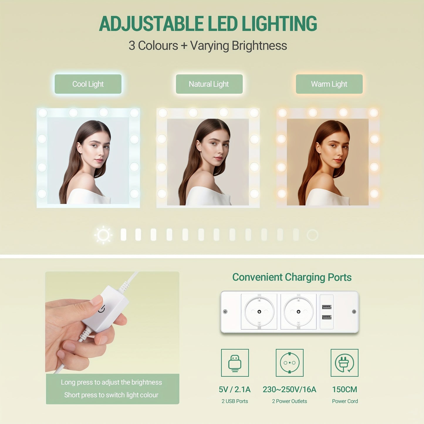 Make-uptafel – Kaptafel – Make-up Meubel – Sieradentafel – Beautytafel – LED-Verlichting – Föhnhouder Met Stopcontact