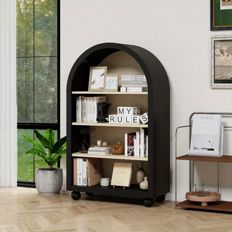 Boekenplank – Boekenkast – Wandrek – Opbergrek – Boekendisplay – Modern Zwart Metaal – 120 cm Hoog – Gebogen Arch Design
