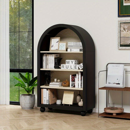 Boekenplank – Boekenkast – Wandrek – Opbergrek – Boekendisplay – Modern Zwart Metaal – 120 cm Hoog – Gebogen Arch Design