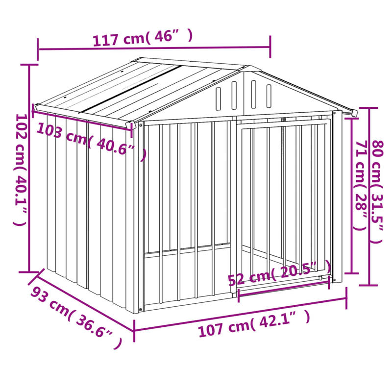 Dog hut with roof black 117x103x102cm galvanized steel This dog kennel provides plenty of space for your furry friend to be safe and comfortable.,  Pet Shelter, Spacious Kennel, Rustproof Material, Heavyduty Kennel, Dog House