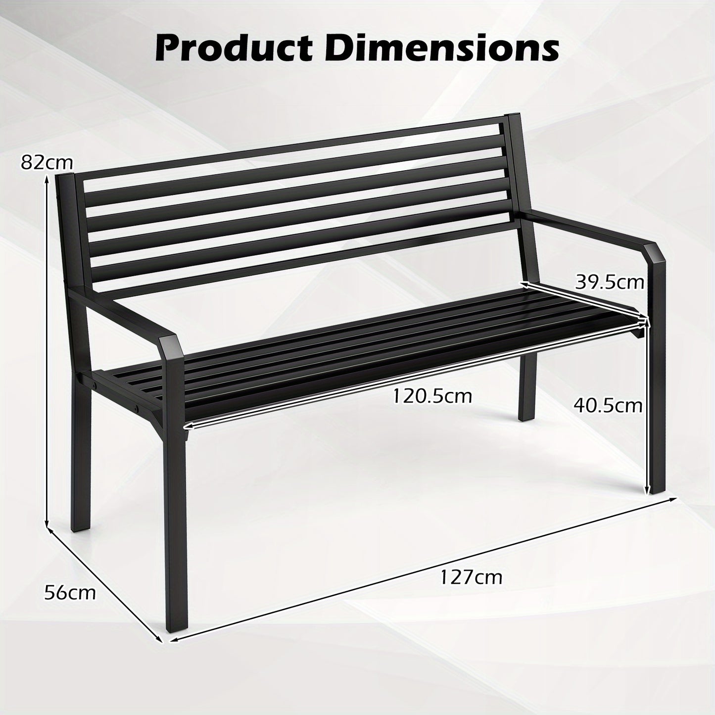 Metalen Tuinbank – Parkbank – Buitenbank – Terrasbank – Tuinmeubel – Robuuste Constructie – Comfortabel Slatted Design – Zwart – 2-3 Personen – 127 cm