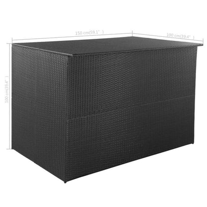Opbergbox – Opbergkist – Opbergkrat – Opbergmand – Opbergcontainer – Zwart Gevlochten – Duurzaam Weerbestendig Resin – 150x100x100 cm – Makkelijk Te Installeren Deksel