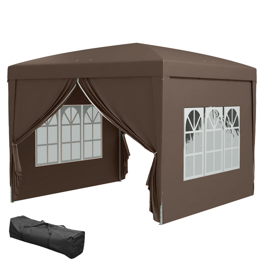 3 x 3 m Pavilion with 4 Side Walls, Window, Party Tent with UV Protection, Garden Tent Including Carry Bag, Steel, Coffee