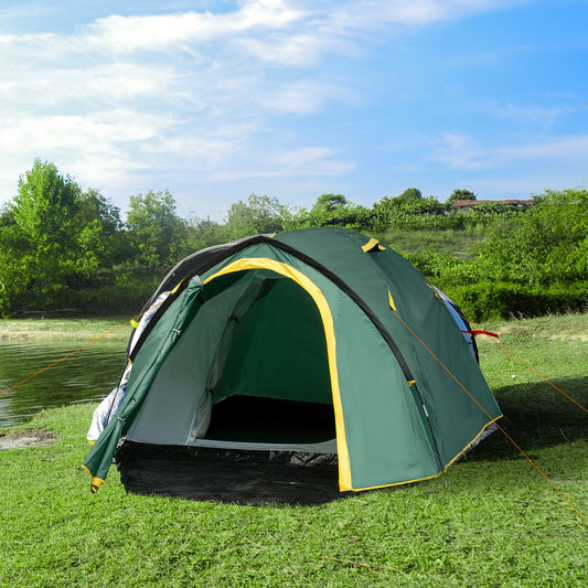 2-3 Persoons Koepeltent – Campingtent – Backpacktent – Kampeertent – Buitentent – Lichtgewicht Polyester Tent – Glasvezel Frame – Waterafstotend – Mesh Ventilatie – Groen & Geel