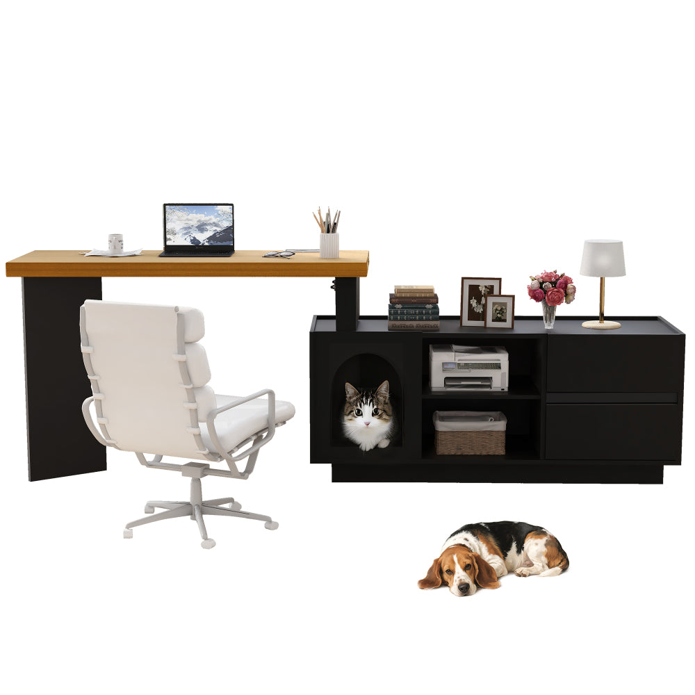 Hoekbureau – Bureau – L-vormig Bureau – Bureau Met Lade – Computerbureau – Zwart – XL Huisdierhuisje – Ruimtebesparend Ontwerp – Flexibele Montage