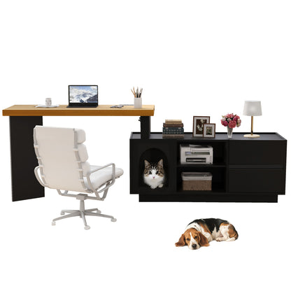 Hoekbureau – Bureau – L-vormig Bureau – Bureau Met Lade – Computerbureau – Zwart – XL Huisdierhuisje – Ruimtebesparend Ontwerp – Flexibele Montage