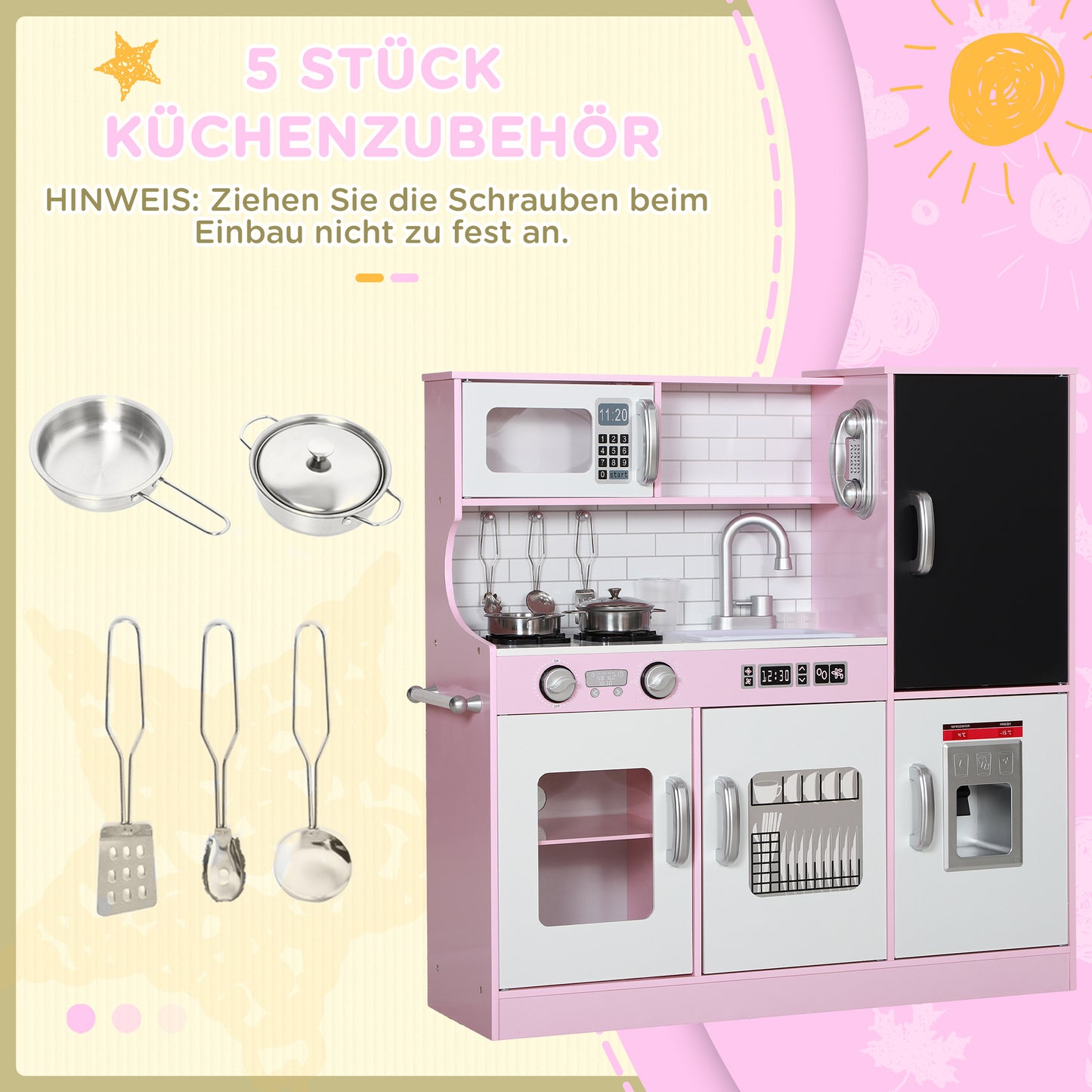 Speelkeuken – Speelkeukentje – Kinderkeuken – Speelgoedkeuken – Keukentje Roze – Inclusief Krijtbord – Accessoires – Afmetingen 83,8x26,8x81 cm