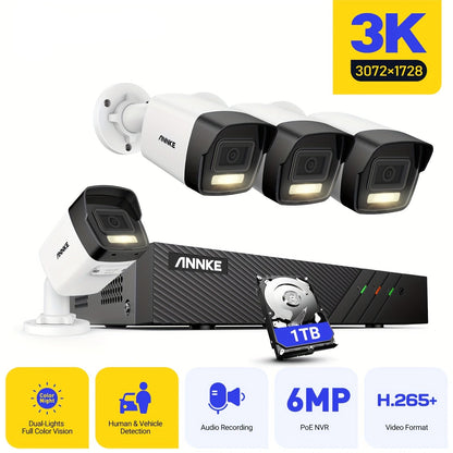 Bewakingscamera Set – Beveiligingscamera, Camerabewaking, IP Camera, Netwerkcamera – 1TB Opslag – Bedraad, Wit/Zwart