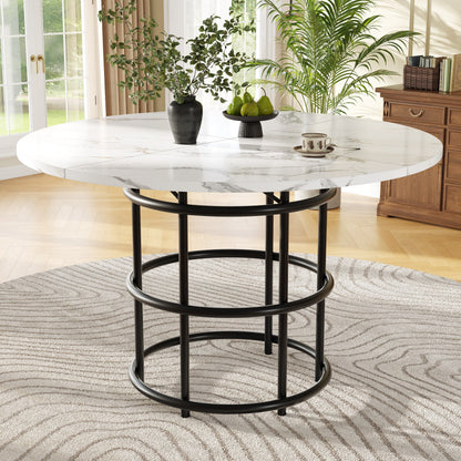 Ronde Eettafel – Eettafel Rond – Keukentafel – Tafel Marmerlook – Eettafel Metaal Zwart – 100 cm Diameter – Verstelbare Poten
