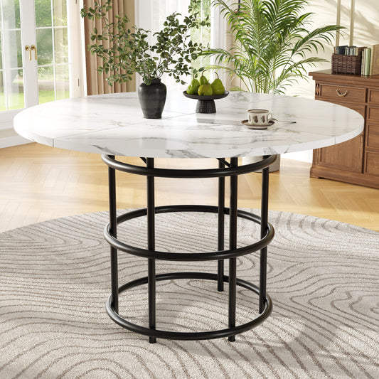 Ronde Eettafel – Eettafel Rond – Keukentafel – Tafel Marmerlook – Eettafel Metaal Zwart – 100 cm Diameter – Verstelbare Poten