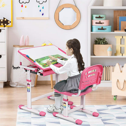 Kinderbureau – Kindertafel – Kindermeubel – Schrijftafel – Kinderwerkplek – Verstelbare Hoogte – Kantelbaar Werkblad – Roze