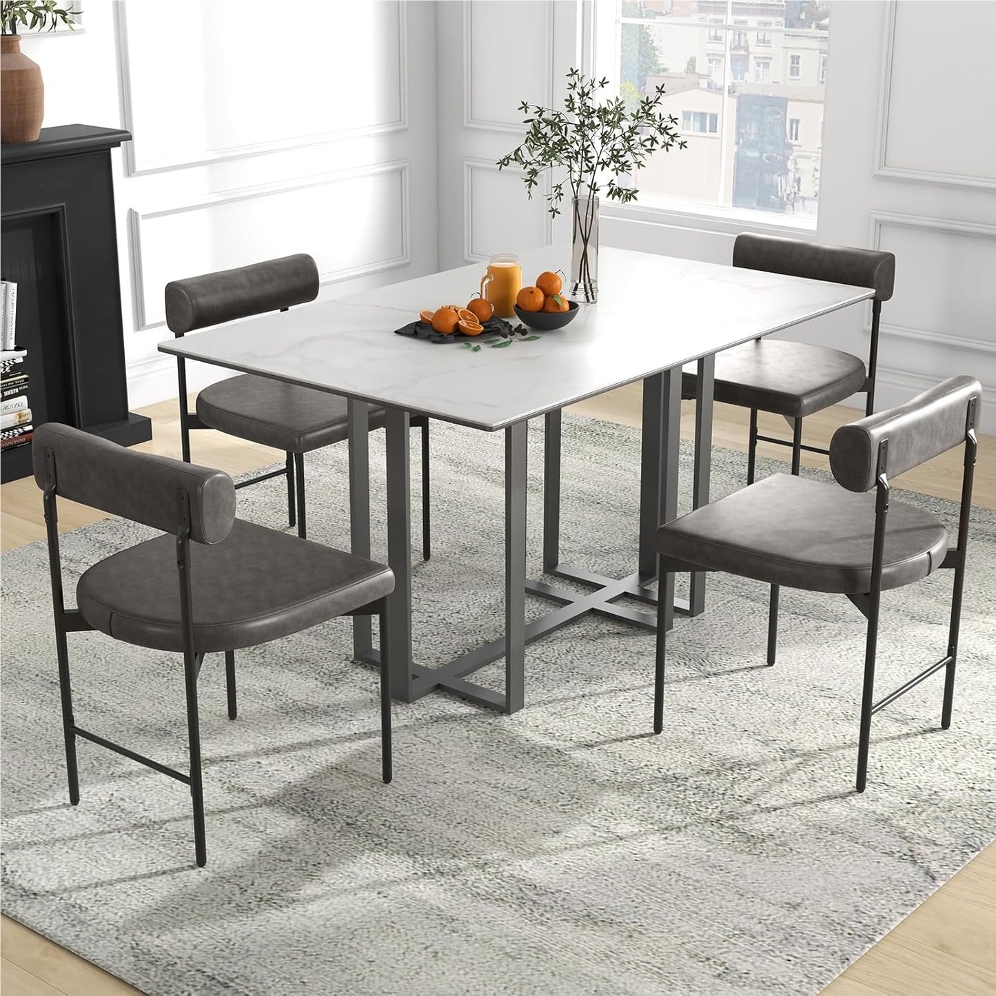 Eetkamerstoelen – Stoelen – Keukenstoelen – Design Stoelen – Armloze Stoelen – Ergonomisch Comfort – Grijs PVC Kunstleer