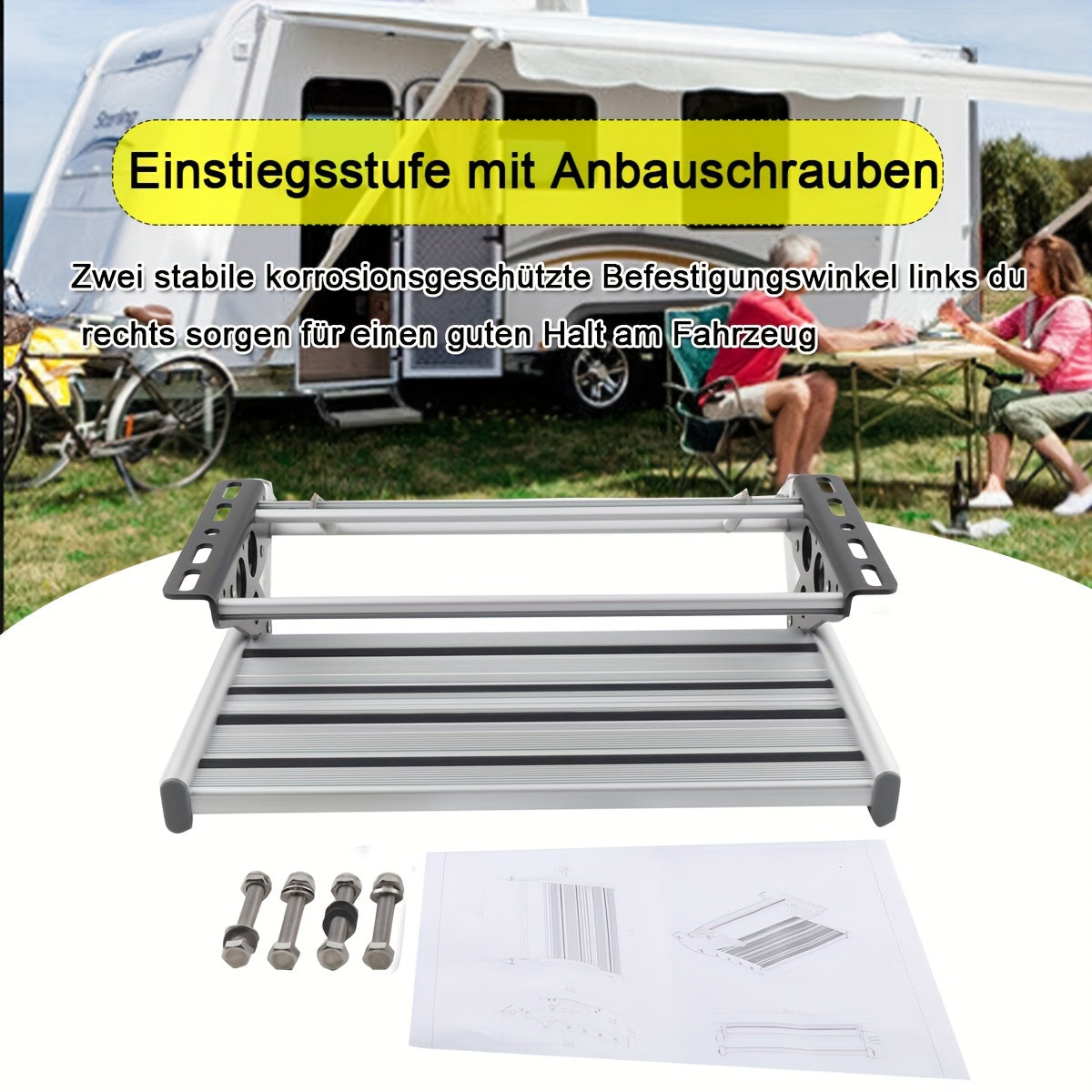 Opstap Caravan – Instaptrap Camper – Inklapbare Trede Motorhome – Reistrap Caravan – Aluminium Opstap – Draagvermogen 150 Kg – Compact En Roestvrij