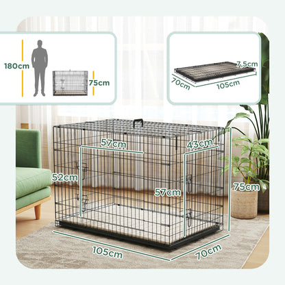 Hondenbench – Bench Voor Honden – Hondenkooi – Hondenhok – Reisbench – Opvouwbaar Met Handvat – Uitneembare Bodemtray En Wasbaar Kussen – 105x70x75 cm Zwart
