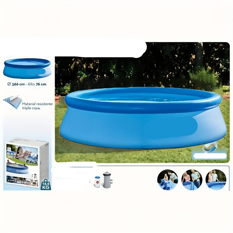 Opblaasbaar Zwembad – Rond Zwembad – Zwembad Voor Tuin – Inklapbaar Zwembad – Ruimte Voor 4 Tot 6 Personen – Onderhoudsvriendelijk PVC