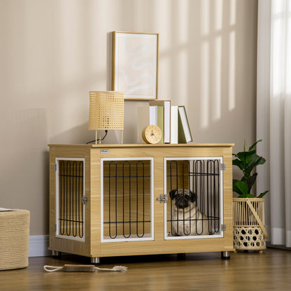 Hondenbench – Hondenkooi – Hondenrek – Dierenkooi – Hondenhok – Op Pootjes – Met Uitneembaar Kussen – Houtlook Staal – 90x58x65 cm – Voor Kleine Honden