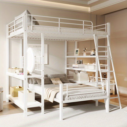 Hoogslaper – Stellingbed – Stapelbed – Mezzaninebed – Multibed – Metalen Frame – Ruimtebesparend Ontwerp – Uitvoerbaar tot Twee Losse Bedden – Stevige Draagkracht 120 kg – Wit 140x200 cm
