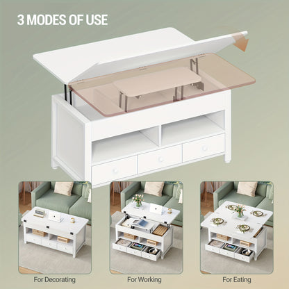 Salontafel – Verstelbare Tafel – Koffietafel – Woonkamertafel – Eettafel – Wit – Pneumatisch Hoogte Verstelbaar – Uitschuifbaar tot 100 × 100 cm