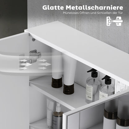 Badkamerkast – Spiegelkast – Medicijnkast – Wandkast – Opbergkast – 3 Spiegeldeuren – Wandmontage – 90x15,5x60 cm – Wit Spaanplaat