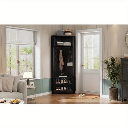 Kapstok – Wandkapstok – Garderobe – Jassenrek – Kapstok met Haken – Inclusief 4 Haken – Vouwbaar – Zwart Metaal – Ruimtebesparend – 53x53x180 cm