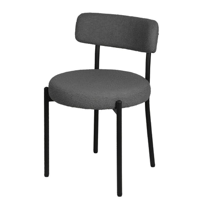Eetkamerstoelen – Stoelen – Dining Chairs – Keukenstoelen – Eettafelstoelen – Set Van 4 – Bouclé Stof – Zwarte Metalen Poten – Open Rugontwerp – Modern Design – Donkergrijs