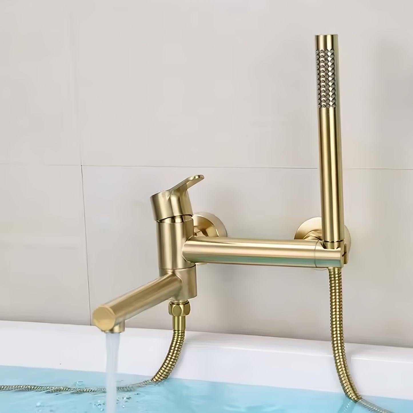 Badkraan – Badmengkraan – Douchekraan – Badthermostaat – Mengkraan – Wandmontage – Met Handdouche – 304 RVS Geborsteld Goud