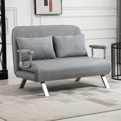 2-zits slaapbank – tweezitsbank – slaapstoel – loungestoel – slaapbed – verstelbare rugleuning – zachte lichtgrijze faux suède – gepoedercoat stalen frame – 111 x 80 x 78 cm
