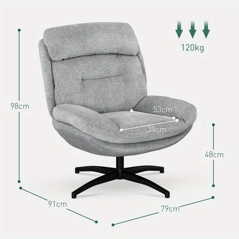 Draaistoel – Zwenkstoel – Lounge Stoel – Accentstoel – Fauteuil – 360 Graden Draaibaar – Zachte Chenille Bekleding – Foamvulling – Grijs Met Zwarte Poten – Eenvoudige Montage