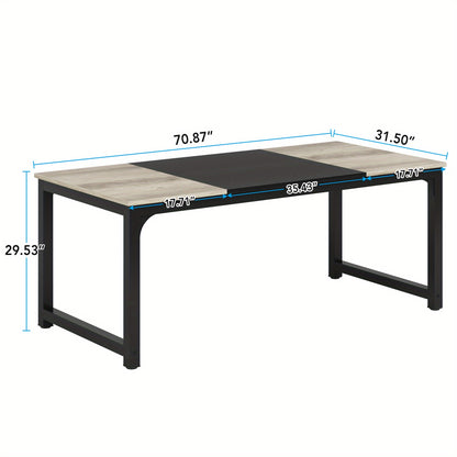 Eettafel – Keukentafel – Eetkamertafel – Tafeltje – Tafel – Industrieel Design – 180x80 cm – Stevige Metalen Poot – Opgebouwd Houten Blad – Grijs – Rechthoekig – Geschikt voor 6-8 Personen