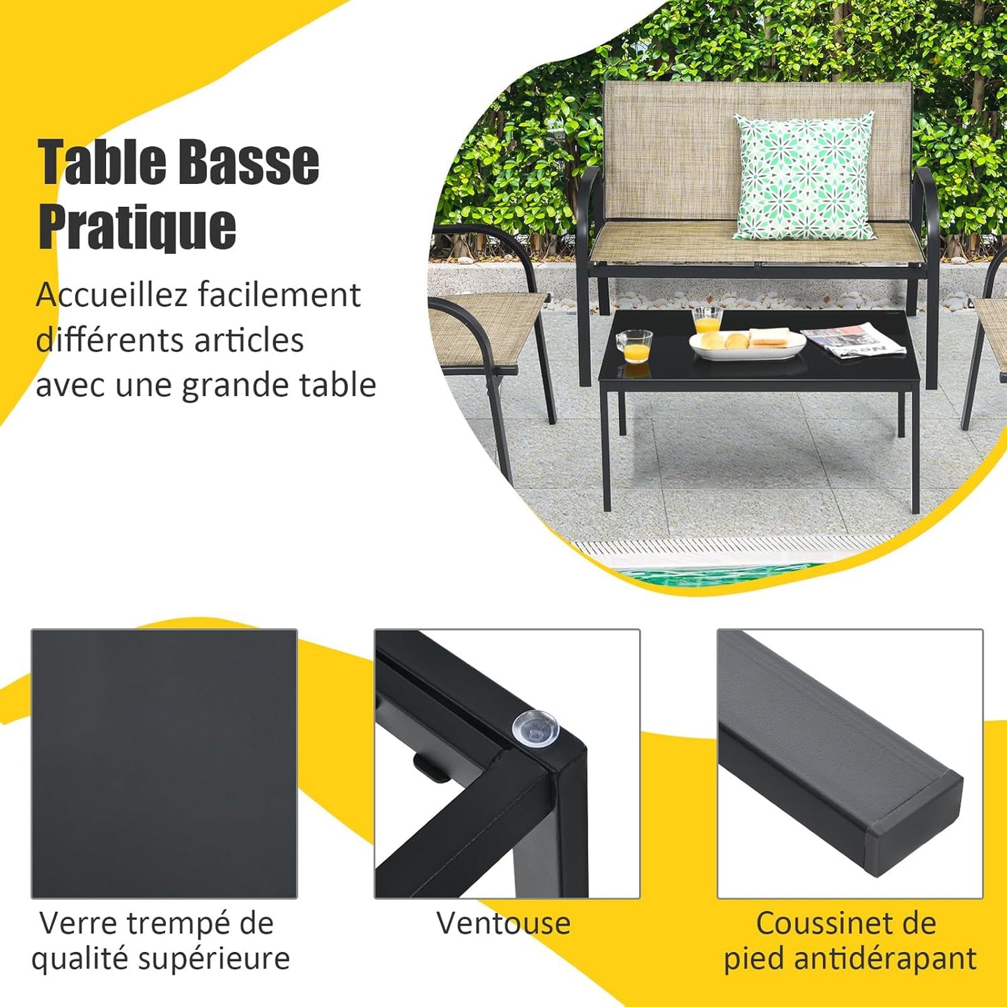 Loungeset Buiten – Tuinmeubelen – Terrasset – Loungeset Compact – Tuinset 4-delig – Weerbestendig Metaal – Comfortabele Kussens