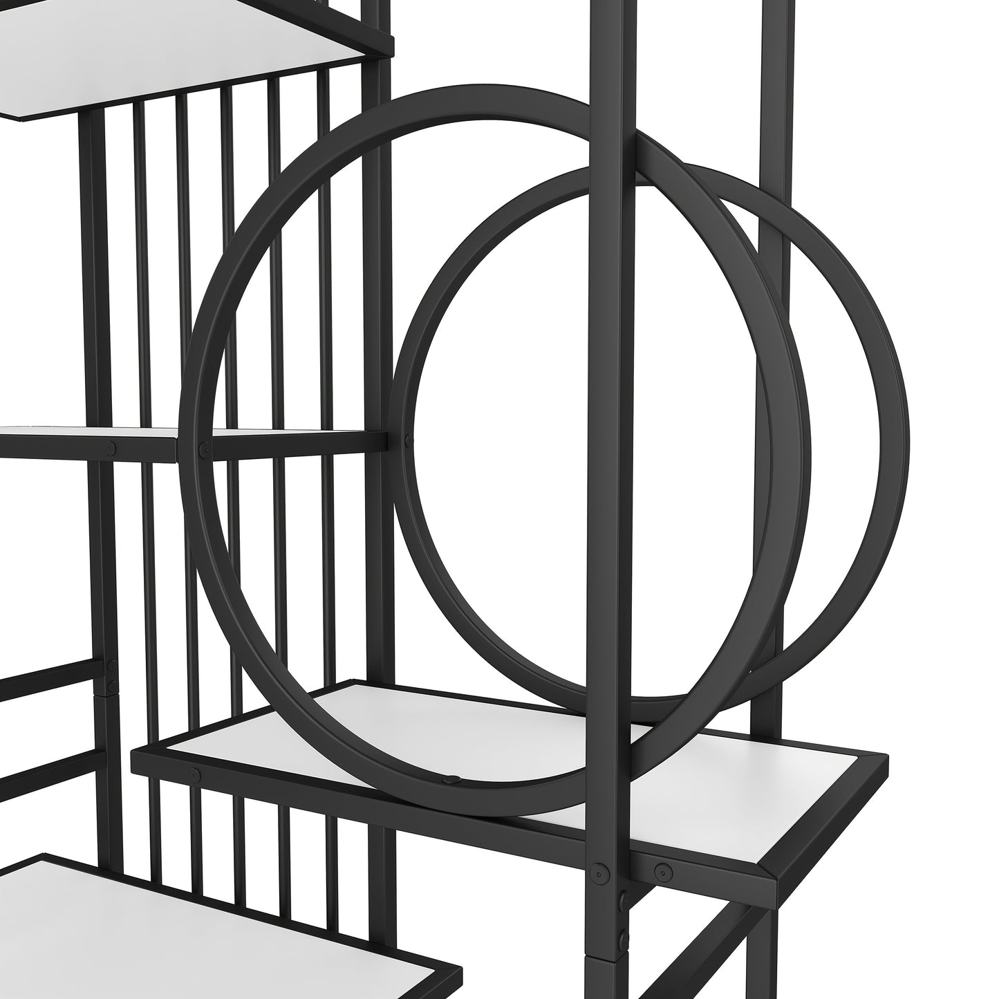 Modern Style Metal Rack, Solid Steel Tube, Geometric Structure, Multi-level Design, Round Decoration, Suitable for Interior Decoration, White + Black