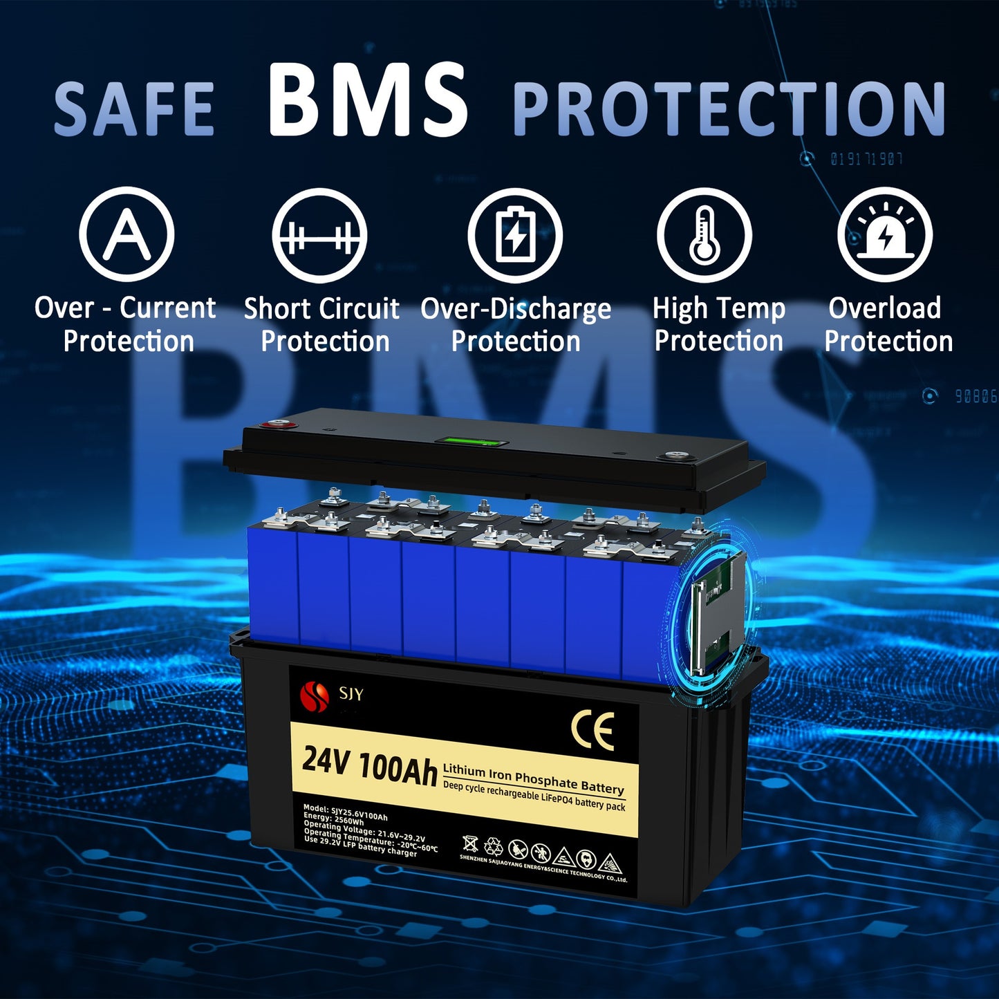 24V 100Ah LiFePO4 Accu – Lithium Batterij – Energieopslag – Off-Grid Accu – Campingaccu – 4000+ Cycli – Ingebouwd 100A BMS Met LCD-scherm