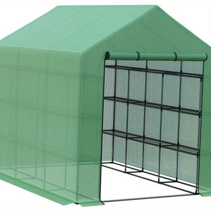 Walk-in Kas – Kweekkas – Serre – Plantenkas – Groentekas – 8 Niveaus – Stalen Frame – UV-bestendige Transparante Hoes – Groen