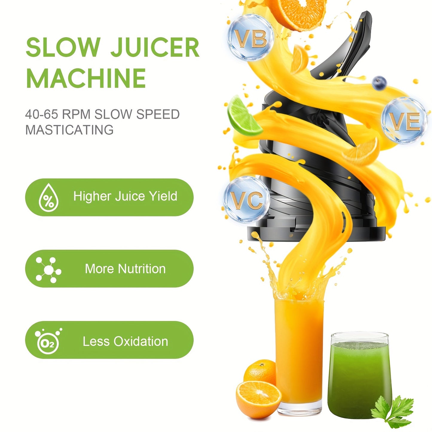 Slowjuicer – Juicer – Sapcentrifuge – Groentenpers – Fruitpers – Brede 130mm Invoer – Hoog Saprendement