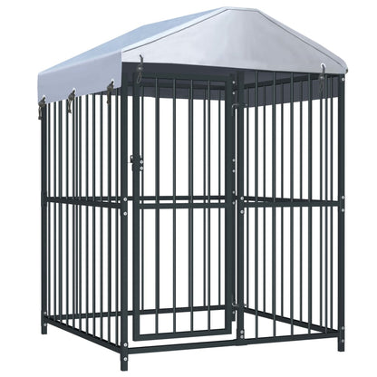 Buitenkennel Honden – Hondenren – Hondenhok – Hondenverblijf – Zwart – Stalen Frame – Weerbestendig Dak 120x120x150 cm