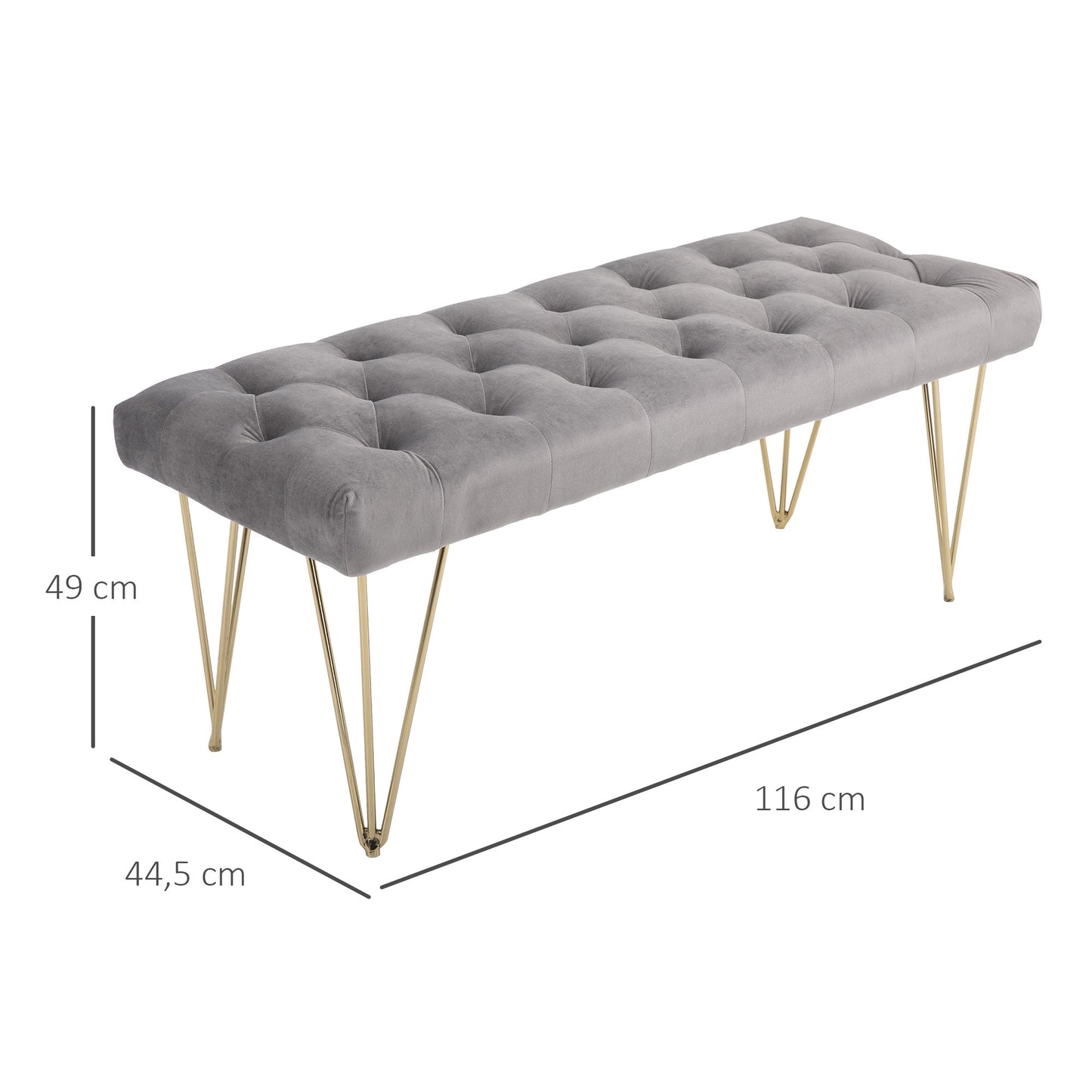 Piano Bankje – Pianobank – Pianokruk – Keyboard Bank – Zitbankje – Fluwelen Bekleding – Stabiel Metaalframe 116 x 44,5 x 49 cm