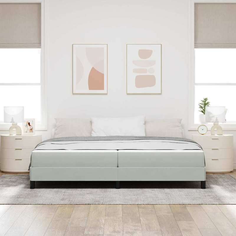 Boxspringbed – Boxspring – Tweepersoonsbed – Slaapbed – Bed – Lichtgrijs Velvet – 200x200 cm – Stevig Frame – Minimalistisch Hoofdbord