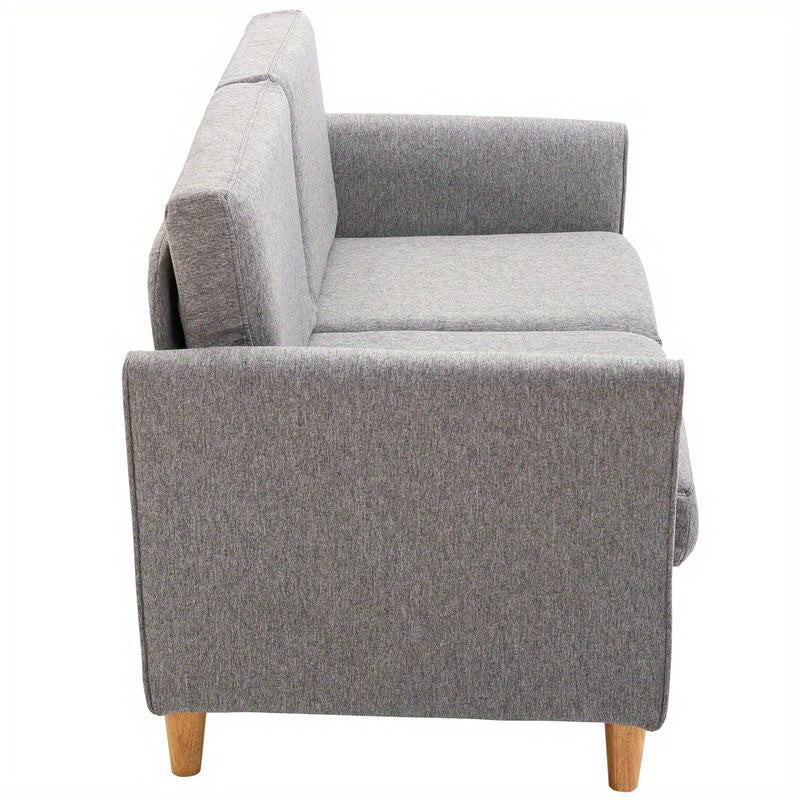 Modern Two-Seater Sofa with Removable Cushions - Thick Foam Padding & Sturdy Rubberwood () Frame, Gray -like Fabric, Easy-to-Assemble Futon Couch for Small Spaces, Apartments, Living Room, Bedroom, Office (141x70x78cm)