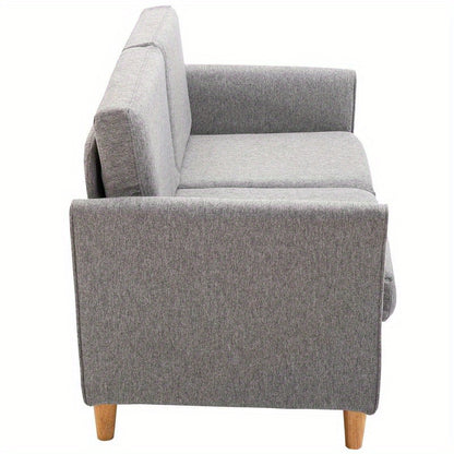 Modern Two-Seater Sofa with Removable Cushions - Thick Foam Padding & Sturdy Rubberwood () Frame, Gray -like Fabric, Easy-to-Assemble Futon Couch for Small Spaces, Apartments, Living Room, Bedroom, Office (141x70x78cm)