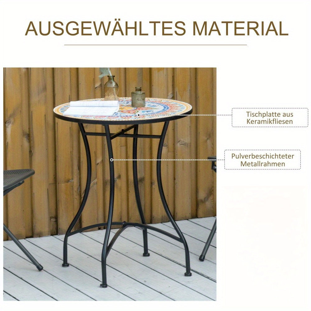 Bistrotafel – Tuintafel – Balkontafel – Bijzettafel – Buiten tafel – Ronde Mozaïek tafel – Inklapbaar aluminium frame – Ø 60 cm compact design