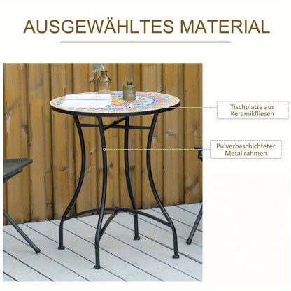 Bistrotafel – Tuintafel – Balkontafel – Bijzettafel – Buiten tafel – Ronde Mozaïek tafel – Inklapbaar aluminium frame – Ø 60 cm compact design