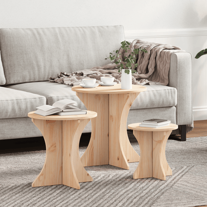 Coffee Table 3pcs Natuurlijk 46 X 46 X 47 Cm Solid Pine Wood Practical, Removable, Suitable for All Seasons