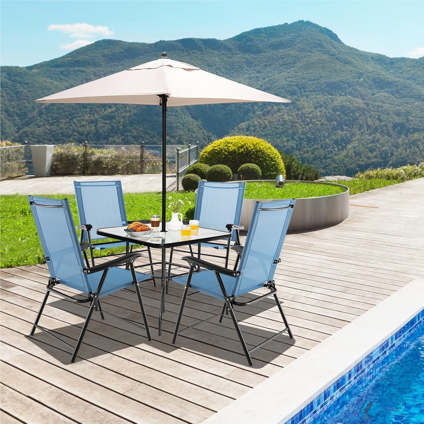 Tuinstoel – Klapstoel – Balkonstoel – Terrasstoel – Tuinstoelen Set – Weerbestendig – Inklapbaar Met Armleuningen – Metalen Frame – Blauw – Lichtgewicht