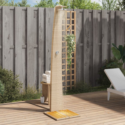 Buitendouche – Tuindouche – Campingdouche – Solar Douche – Zonnedouche – PE Rattan – Houten Acaciahouten Bodem – Beige