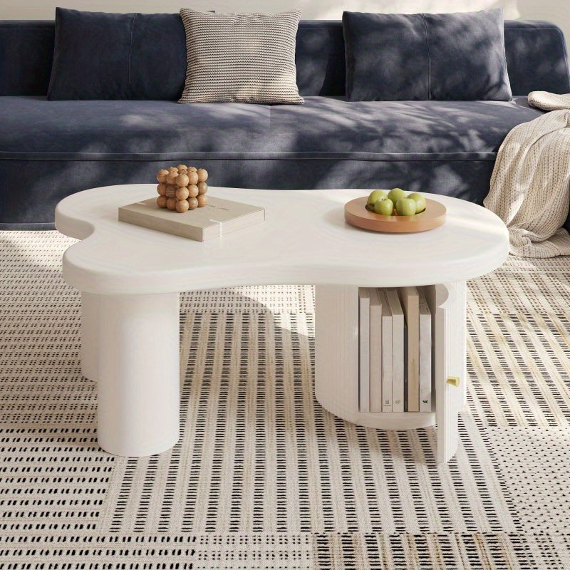 Salontafel – Koffietafel – Bijzettafel – Woonkamertafel – Hoektafel – Asymmetrisch Modern Design – Stevig MDF Met Opbergruimte – Wit Zwart Space-Saving