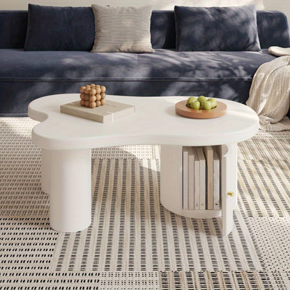 Salontafel – Koffietafel – Bijzettafel – Woonkamertafel – Hoektafel – Asymmetrisch Modern Design – Stevig MDF Met Opbergruimte – Wit Zwart Space-Saving