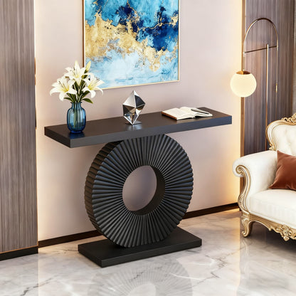 Sidetable – Consoletafel – Wandtafel – Haltafel – Bijzettafel – Modern – Hout – 101,6 cm – Geometrisch Onderstel – Smal Langwerpig Design – Zwart