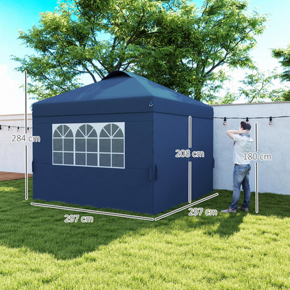 Partytent – Tuinpaviljoen – Easy-up Tent – Opvouwbare Feesttent – Tuintent – Verstelbare Hoogte – Waterdicht Oxford Stof – Draagtas Met Wieltjes – Donkerblauw